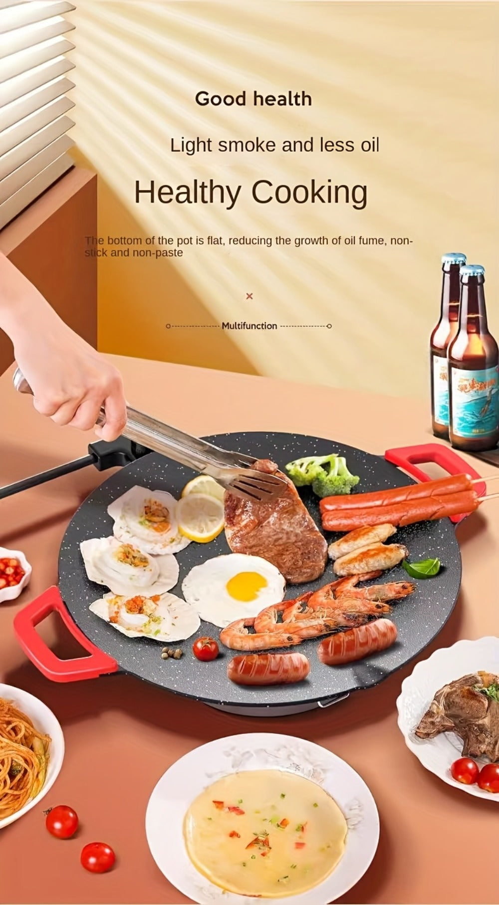 Electric Griddle Maifan Stone Non-Stick Coating 5-Speed Temperature Control - Indoor Electric Baking Pan with Red Handle, Easy Clean, for Pancakes Eggs Steak BBQ - 18¡±/19¡±/Square 26.9¡±