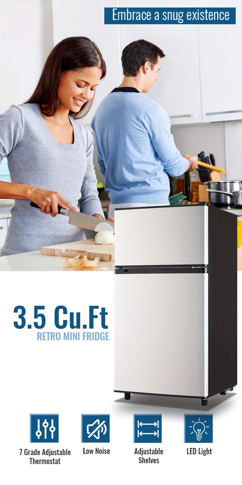 Small Fridge with Freezer, 2-Door Compact Refrigerator with 7-Level Adjustable Thermostat, Removable Shelves & Basket ¨C 2.5 or 3.5 Cu Ft Silver Mini Fridge for Dorm, Office, RV and Bedroom
