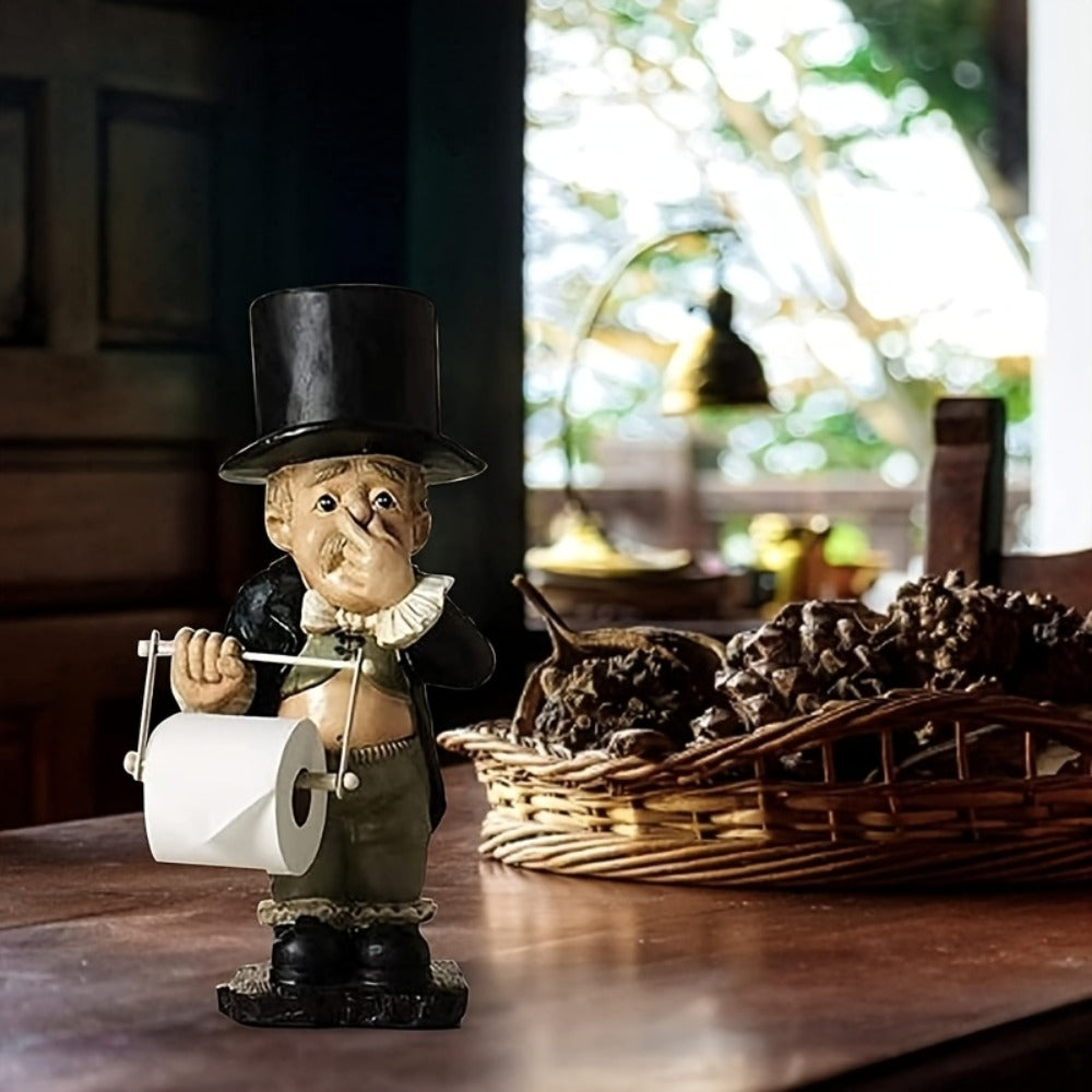 Paper Towel Holder Funny Toilet Butler Statue - Novelty Resin Bathroom Decor Figurine, Freestanding & Wall Hanging, Painted Finish, Unique Housewarming Christmas Halloween Gift for Bathroom