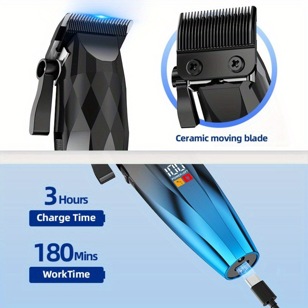 Hair Clipper for Men Professional Electric Trimmer | 7000RPM Motor | Ceramic Blade | 8 Guide Combs | 2000mAh LED Battery | Cordless USB Rechargeable | Fade Buzz Cut Home Barber Kit