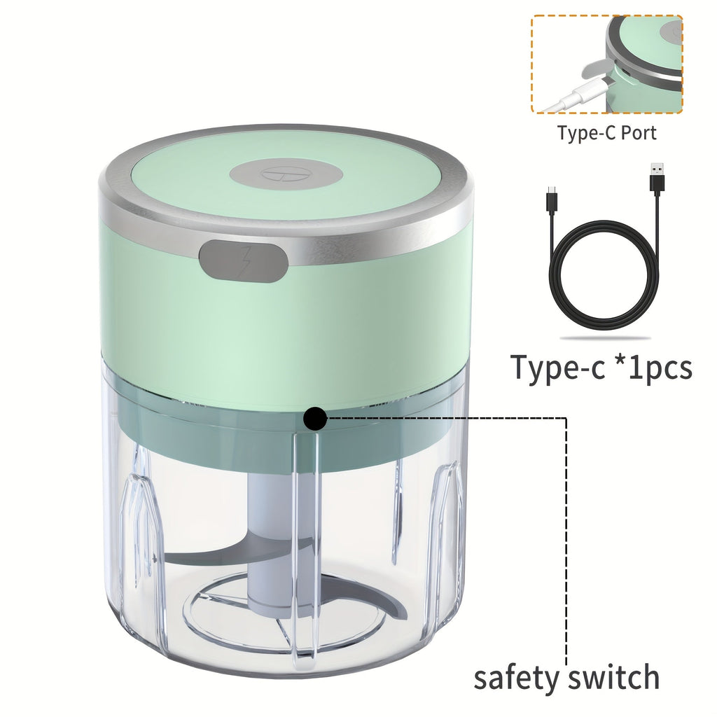 Mini Electric Garlic Chopper USB Rechargeable - Electric Food Chopper & Masher, Portable Garlic Crusher for Meat, Onion, Ginger & Herbs, 250ML / 8.45oz Kitchen Gadget in White, Green & Pink