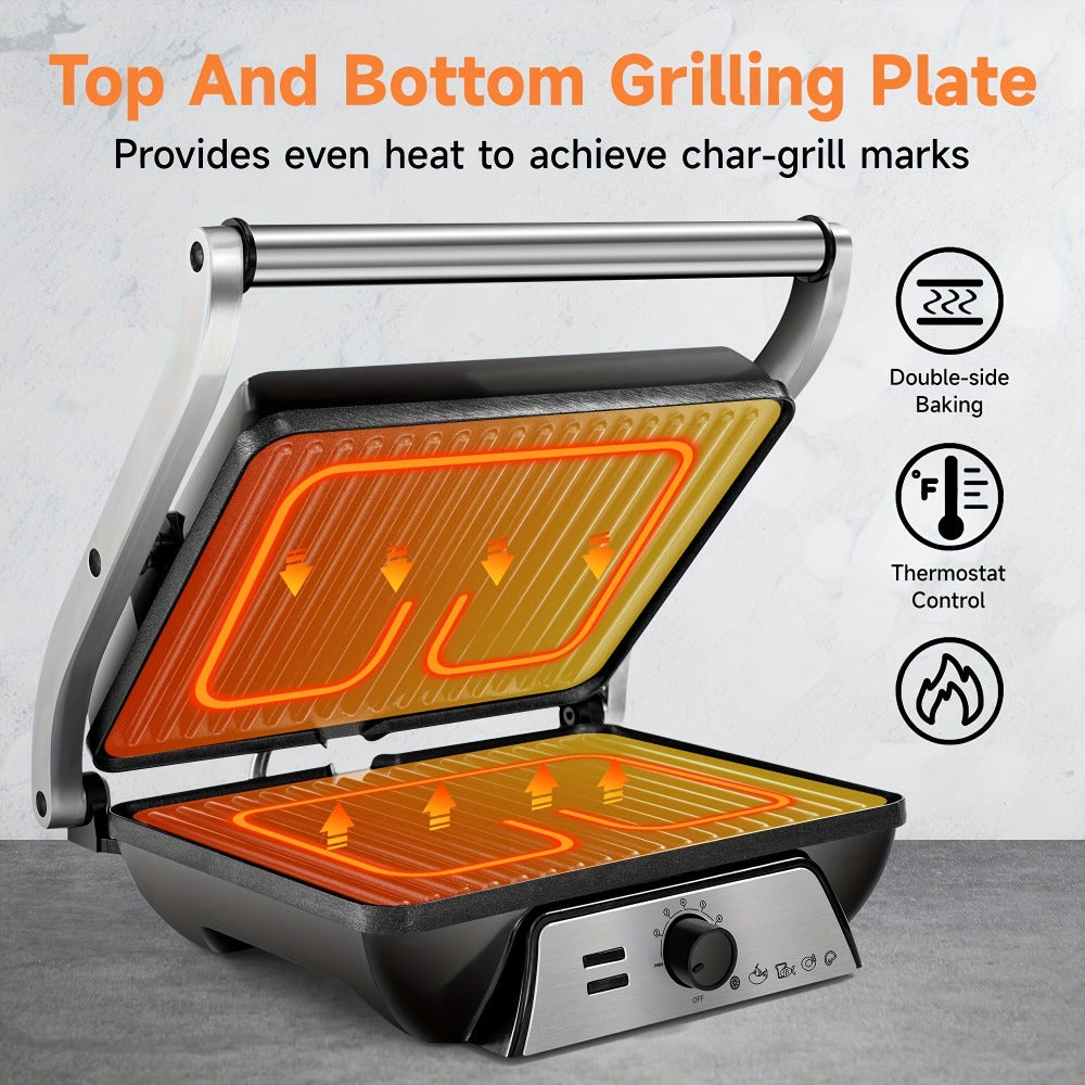 Panini Press Grill 3-in-1 Electric Indoor Grill with Non-Stick Plates - 180¡ã Flat Grill Sandwich Maker with Floating Hinge Grease Tray Temperature Control, Compact Countertop Grill for Home Dorm Office
