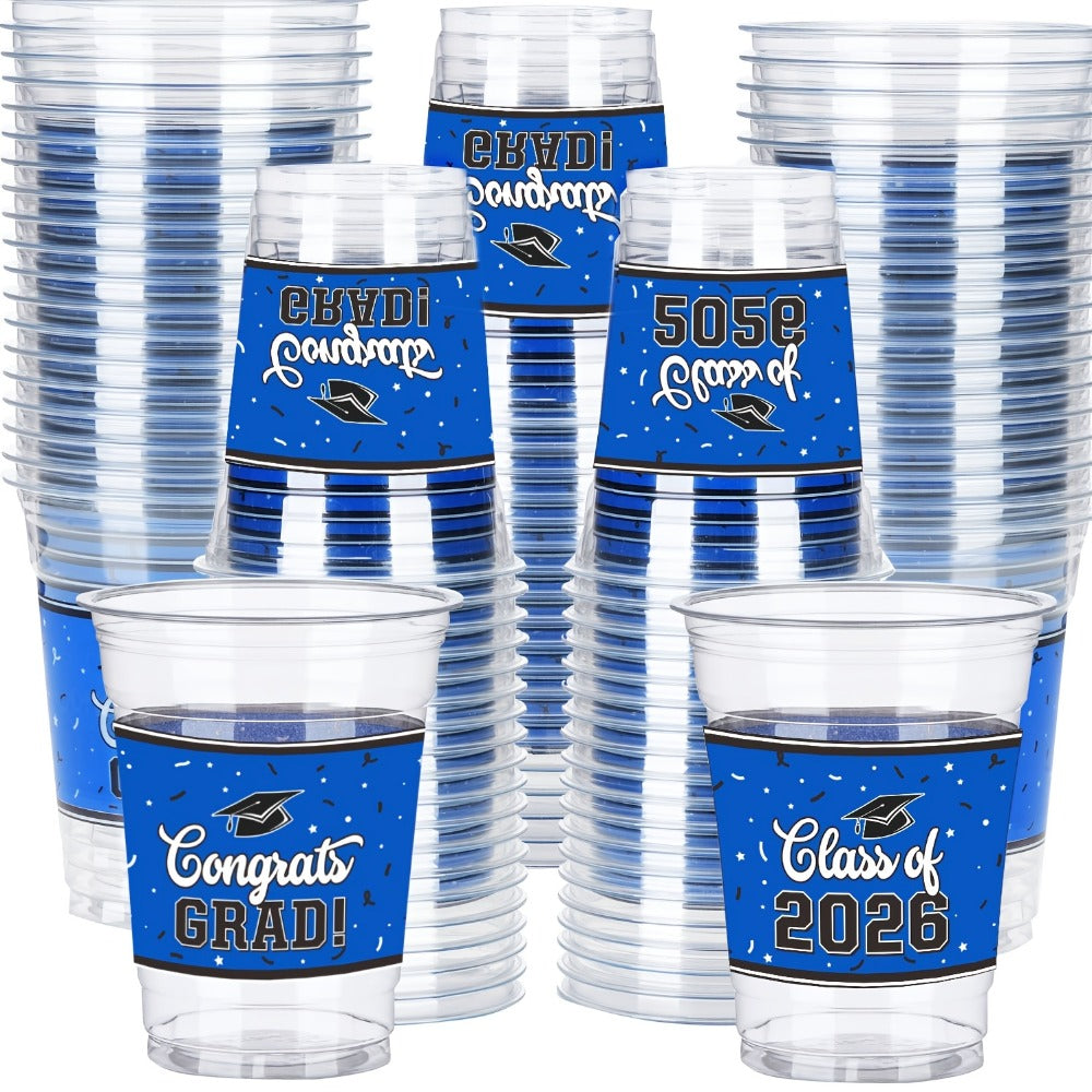 100Pcs Graduation Party Cups Class of 2026 Disposable Plastic Cups Congrats Grad Celebration Tableware Party Supplies