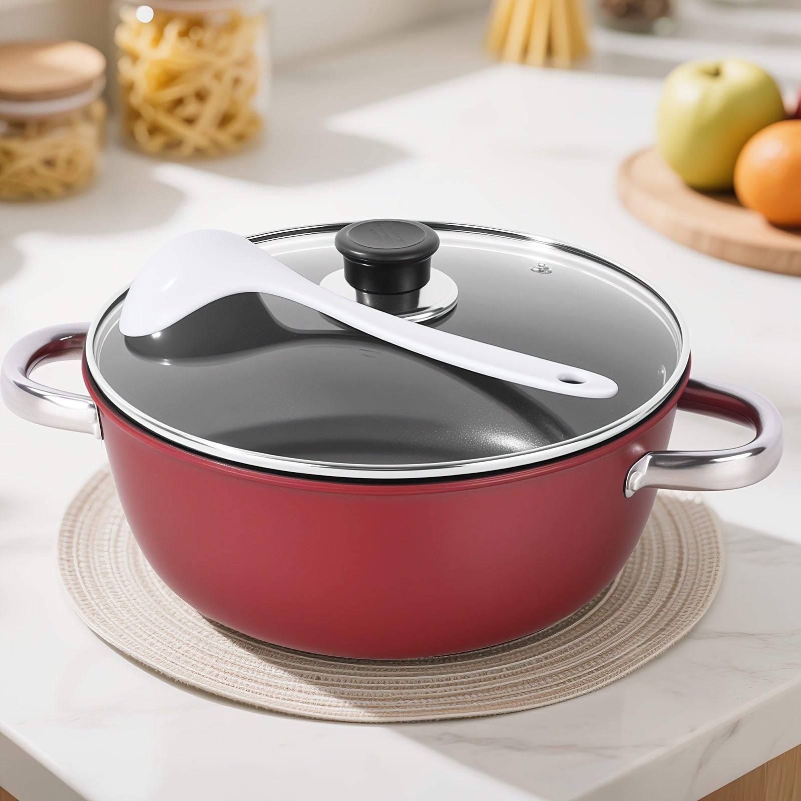 Nonstick Stock Pot with Lid 10 Inch Stone Derived Coating Iron Core Even Heating Induction Compatible Soup Pot for Stewing Boiling Family Dinners