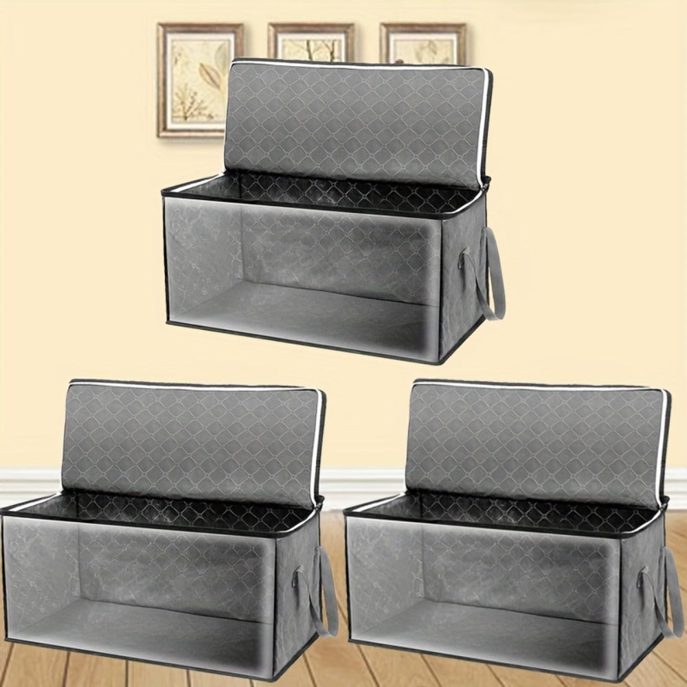 Foldable Storage Bags Set of 3 with Transparent Window & Handles ¨C Closet Organizer Bags for Clothes, Bedding, Pillows, Blankets, Stuffed Animals, Dorm Room, Under Bed Storage, Gray