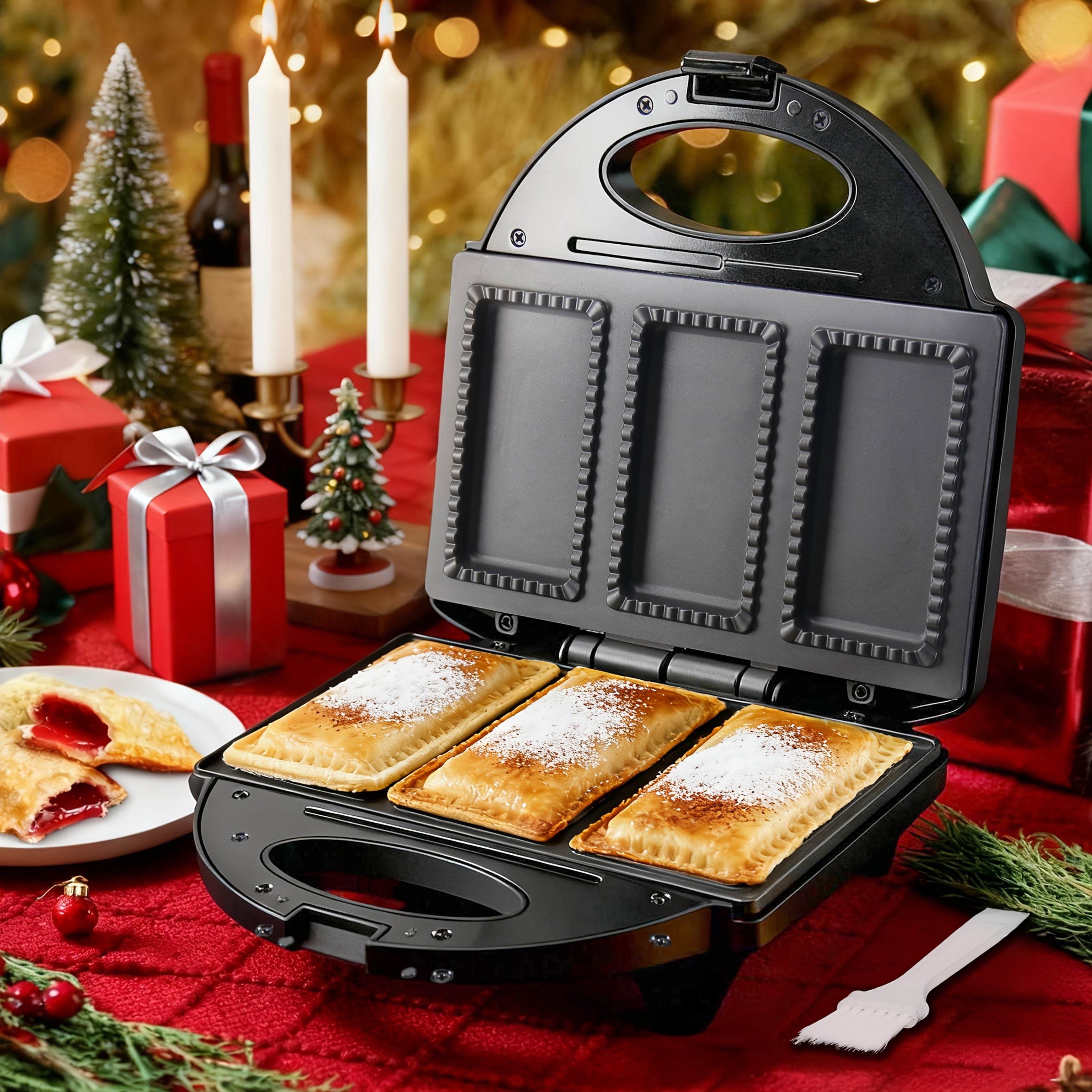 Electric Pocket Pie Maker with Crust Cutter ¨C Dual Non-Stick Cooking Plates, Easy Press Iron for Homemade Snacks, Desserts, Empanadas & Hand Pies