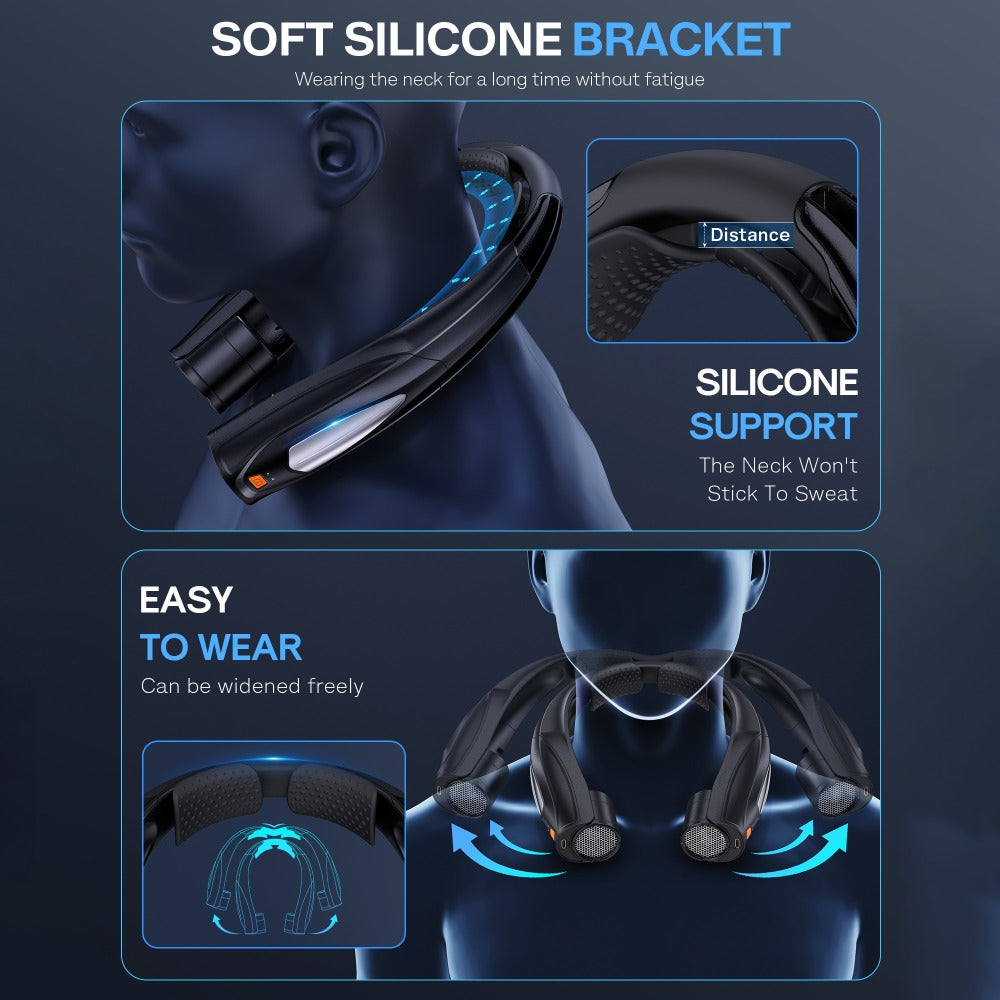 Neck Fan Wearable Bladeless Neckband Fan 3000mAh Dual Battery 6 to 20 Hours Battery Life Dual Wind Speeds Super Quiet Brushless Motor USB Charging Soft Silicone Strap for Work Travel Sports Outdoor
