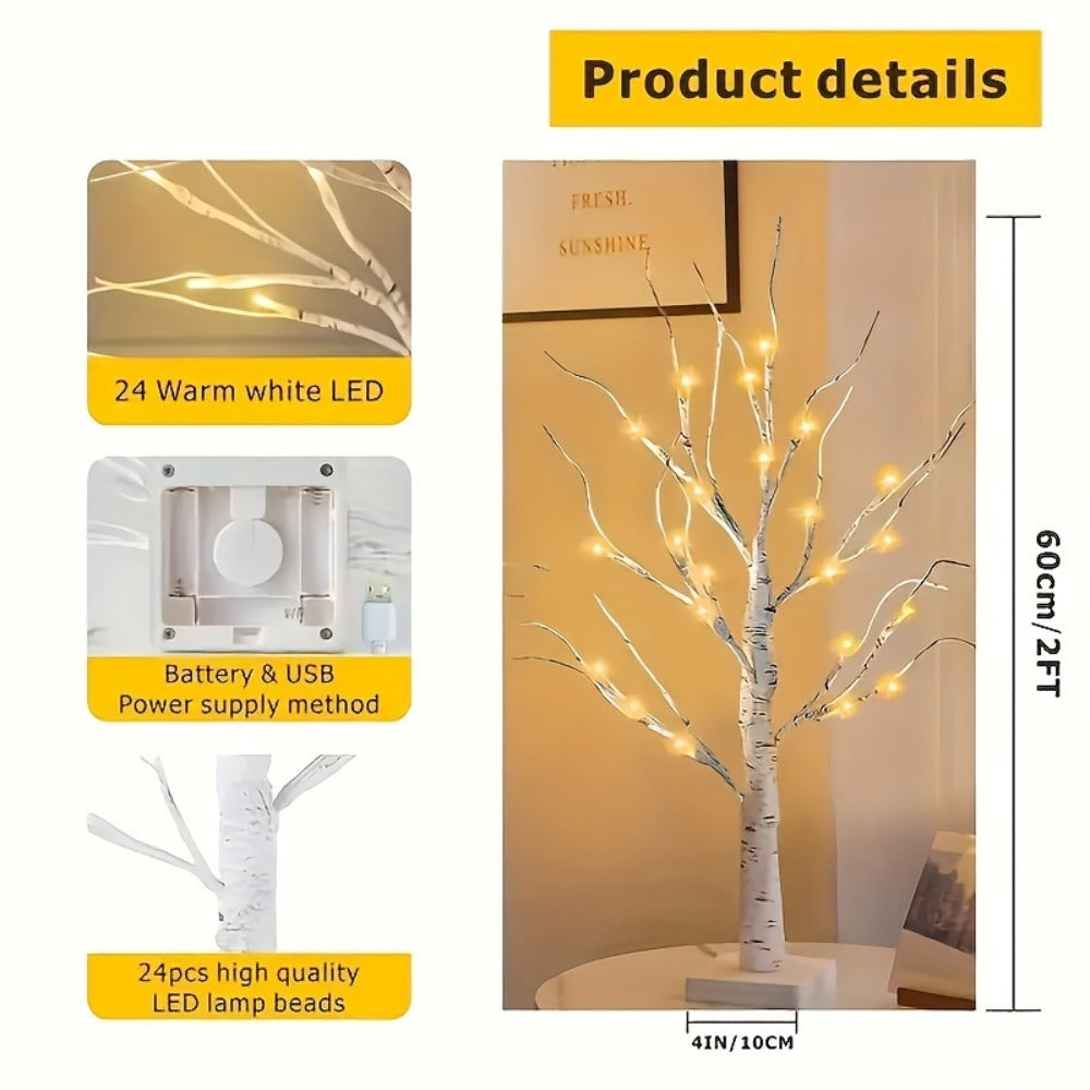 LED Illuminated Birch Tree Decoration ¨C Battery-Powered Warm White Glowing Birch Trees for Wedding, Home, Fireplace & Indoor Gatherings ¨C Freestanding Decorative Light Display, 4 or 6 Pack