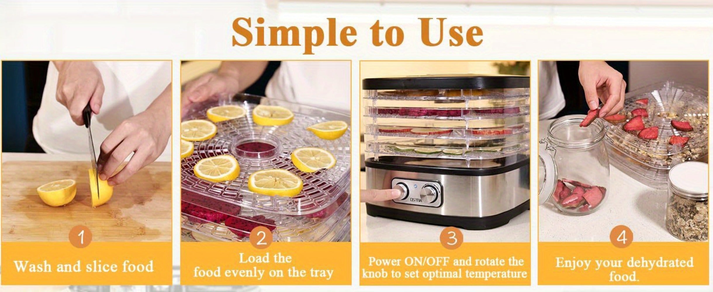 Food Dehydrator 240W with Temperature Control | BPA-Free Dishwasher-Safe Trays, Electric Food Dryer for Jerky, Fruits, Herbs & Vegetables, Recipe Book Included ¨C 5-Tray & 8-Tray Options