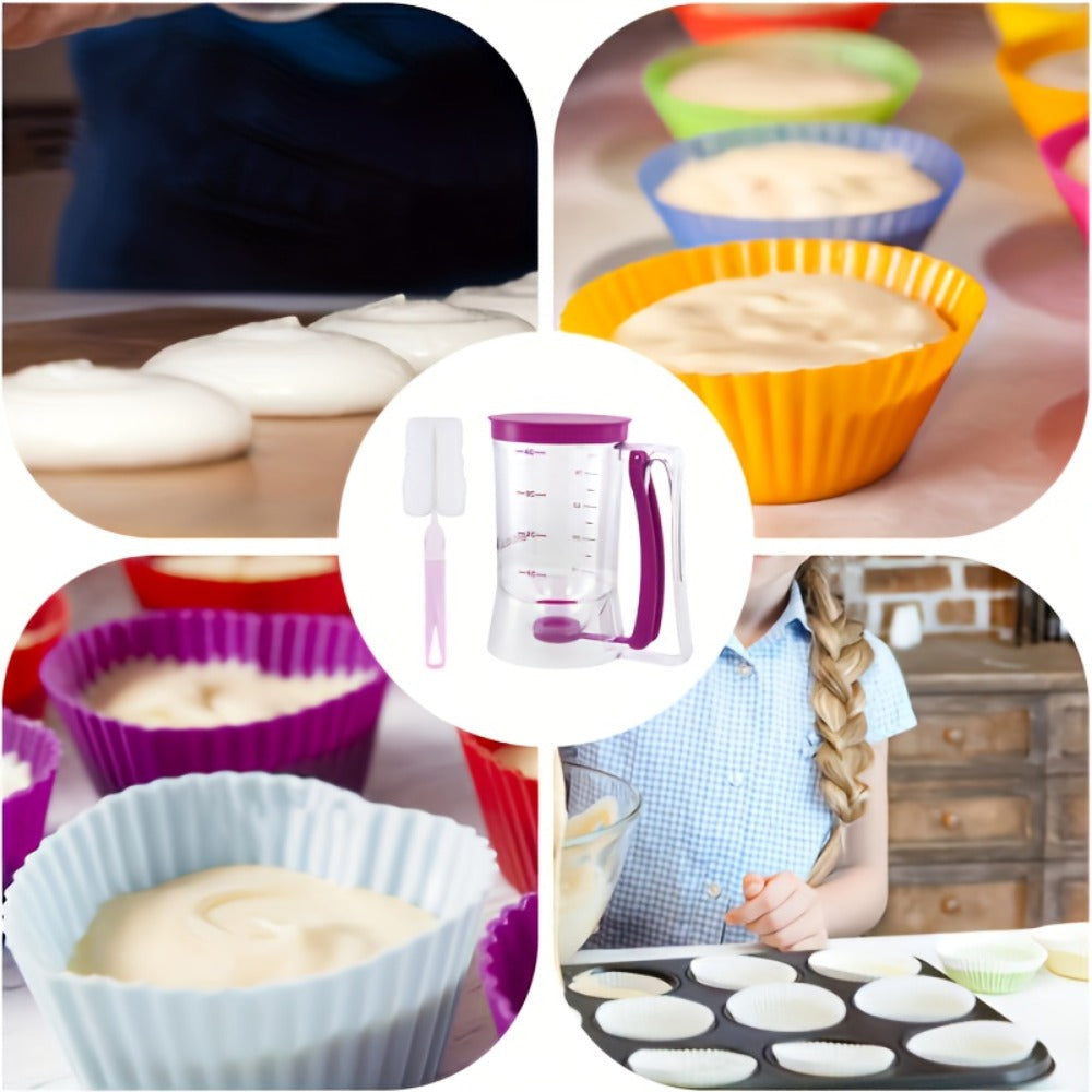 Pancake Batter Dispenser with Cleaning Brush ¨C 2pcs Handheld Batter Separator & Squeeze Dispenser Set, Cupcake Batter Tool, Durable Kitchen Baking Gadget for Pancakes, Waffles & Cupcakes