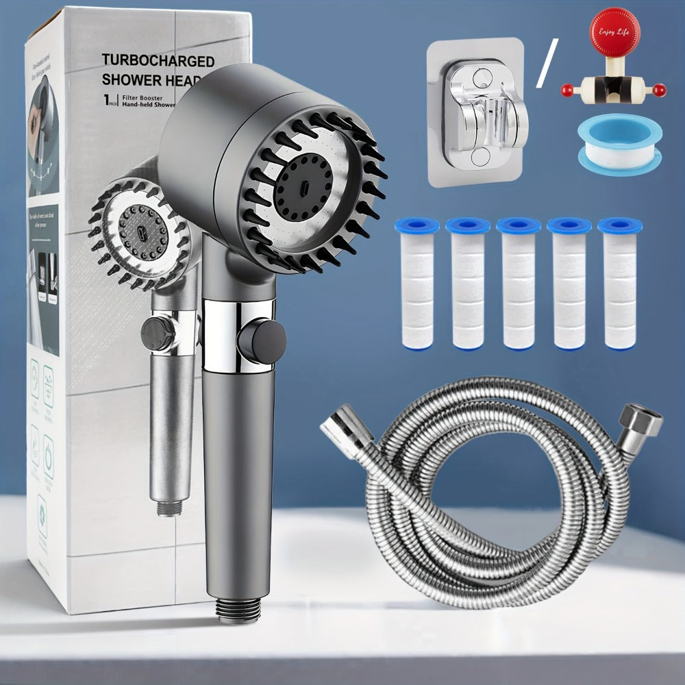 Filtered Handheld Shower Head High Pressure 4 Spray Modes ON/OFF Switch with Hose 5 Filter Elements Pet Shower