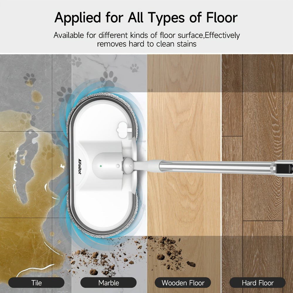 Cordless Electric Spin Mop with LED Headlight & Sprayer, 50-Min Runtime 6oz Water Tank, Lightweight Floor Scrubber for Hardwood Tile Laminate Floors