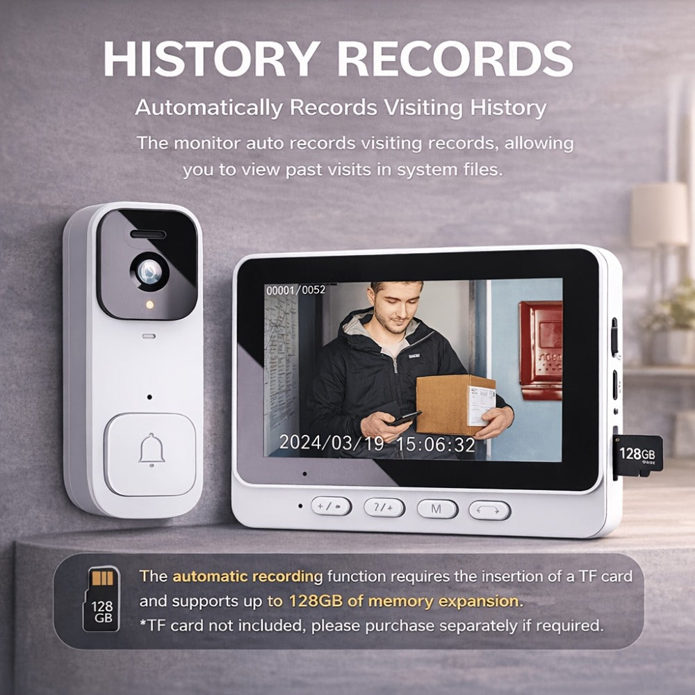 Smart Video Doorbell Wireless Touchscreen Display | Motion Detection 2-Way Audio Local Storage No Subscription | Easy No-Wire Install Home Security Doorbell Camera System