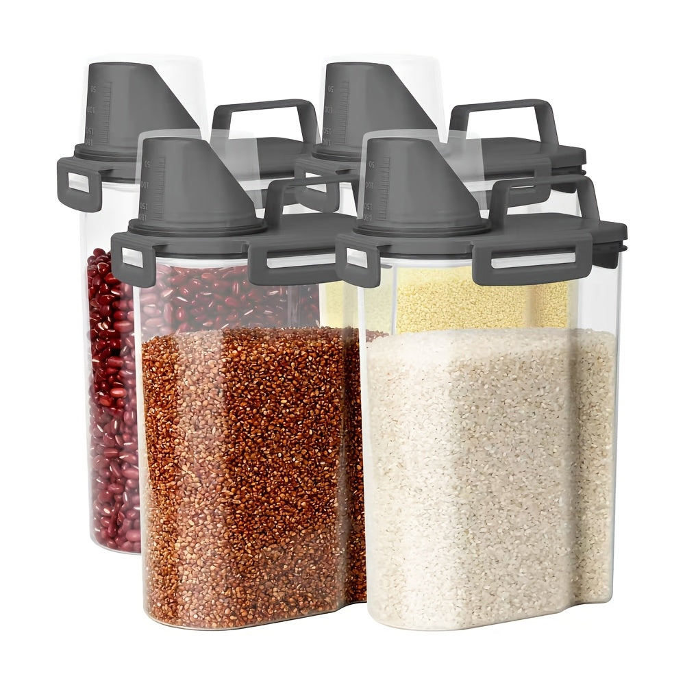 Airtight Grain Storage Containers 4pcs ¨C Transparent Plastic Food Storage Box with Flip Top Lid & Pouring Port for Rice Flour Dry Goods
