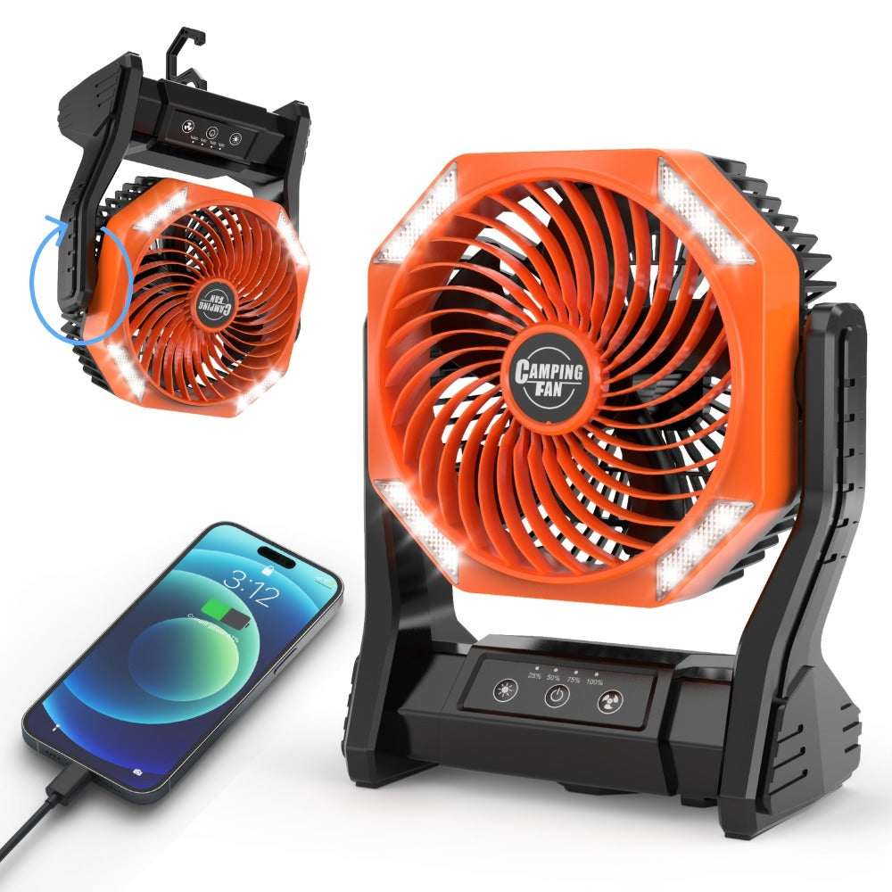 Camping Fan 20000mAh with LED Light and Brushless Motor, 4-Speed 180¡ã Oscillating Portable Outdoor Fan, 22-26H Long Runtime Anti-Slip Base, 3-in-1 Table Fan for Camping, Hiking, Picnic and Emergency