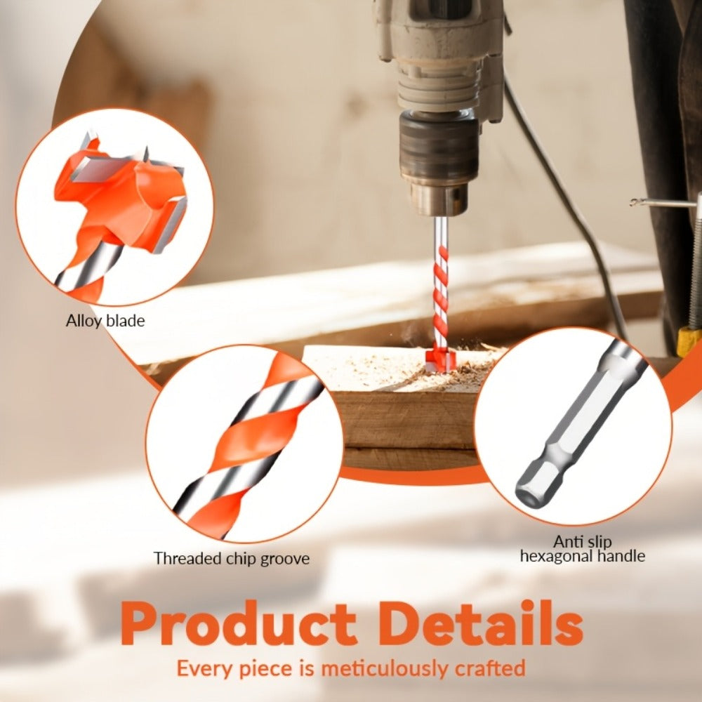 Long Drill Bits Set 5PCS Alloy Extended Length Hex Shank Auger Drill Bit for Wood Door Lock Plastic Hole Drilling Electric Screwdriver Compatible Woodworking Tool Kit