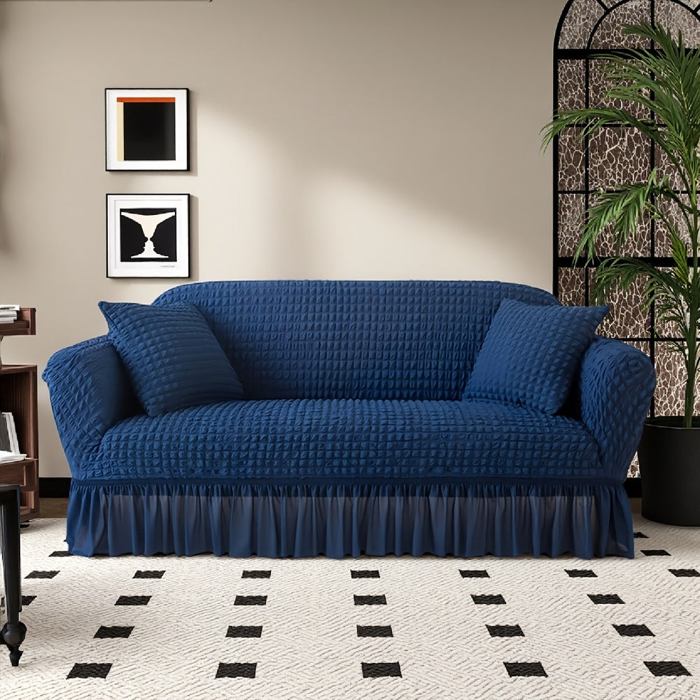 Stretch Seersucker Sofa Cover Solid Color Elastic Band Closure Machine Washable Slipcover for Armchair Loveseat 1 2 3 4 Seater - 8 Colors Home Wedding Decor