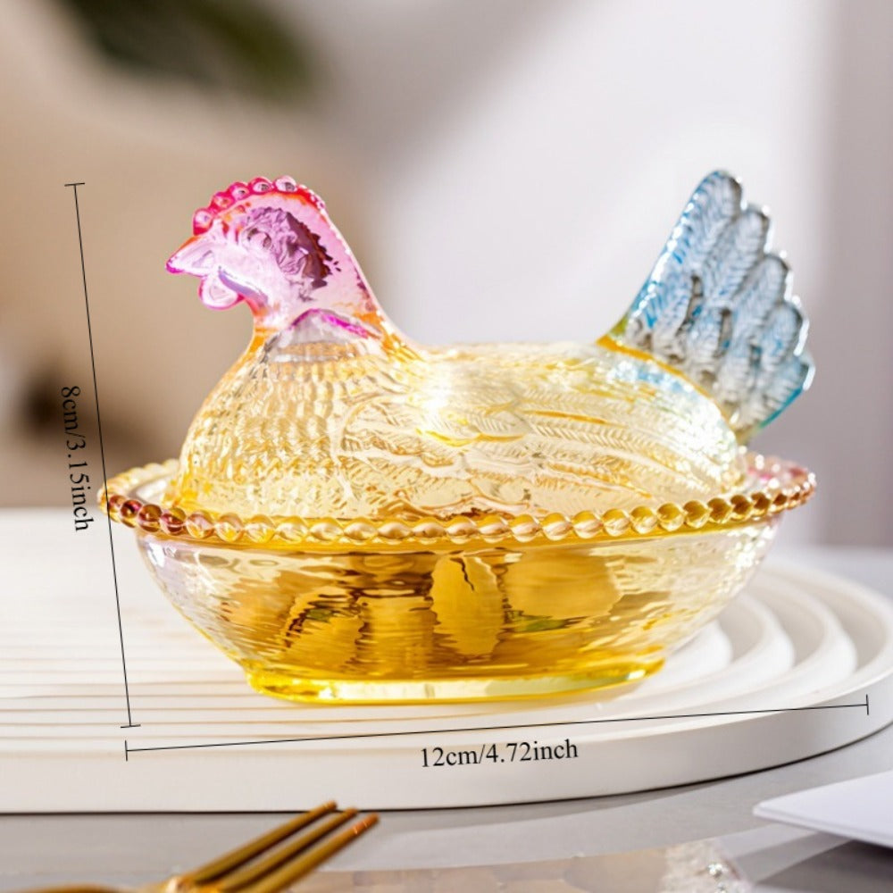 Chicken Shaped Glass Storage Jar with Lid Decorative Pearl Hen Candy Jar Reusable Desktop Organizer for Candy Fruit Snacks Kitchen Counter Home Decor Gift