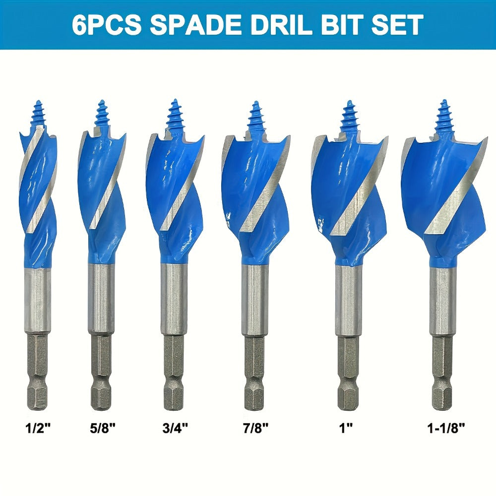 Drill Bit Set 6PCS Hex Shank Quick Change - Metal Hexagonal Handle with 4 Slots & 4 Blades, Multi-Purpose Wood & Metal Drill Bits for Door Locks Drawers Hole Drilling Woodworking DIY Projects