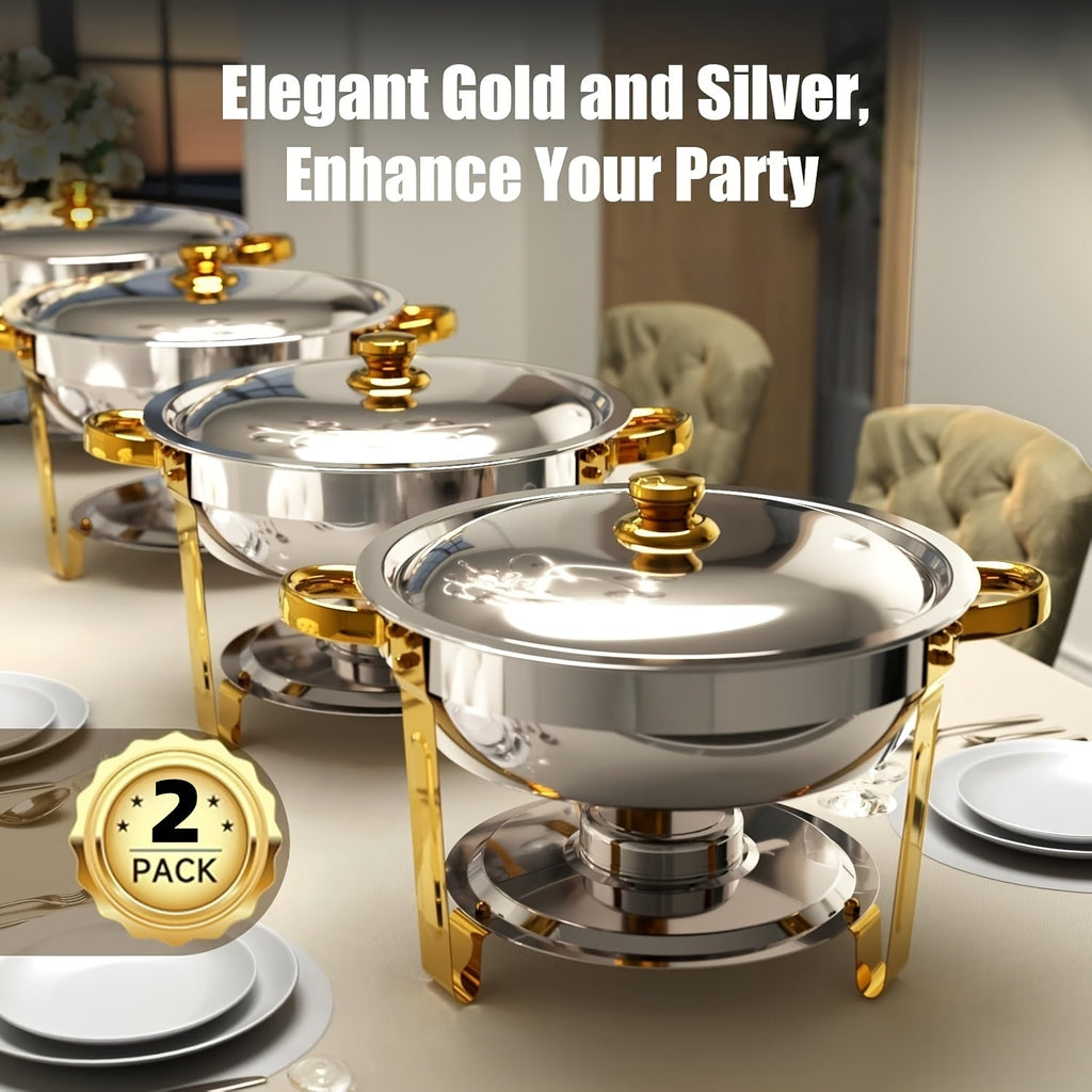 Chafing Dish Buffet Set Stainless Steel Food Warmer 6QT Round Chafer for Catering Events Parties Weddings Banquets, Silver & Gold, 1/2/4/6 Pack Options