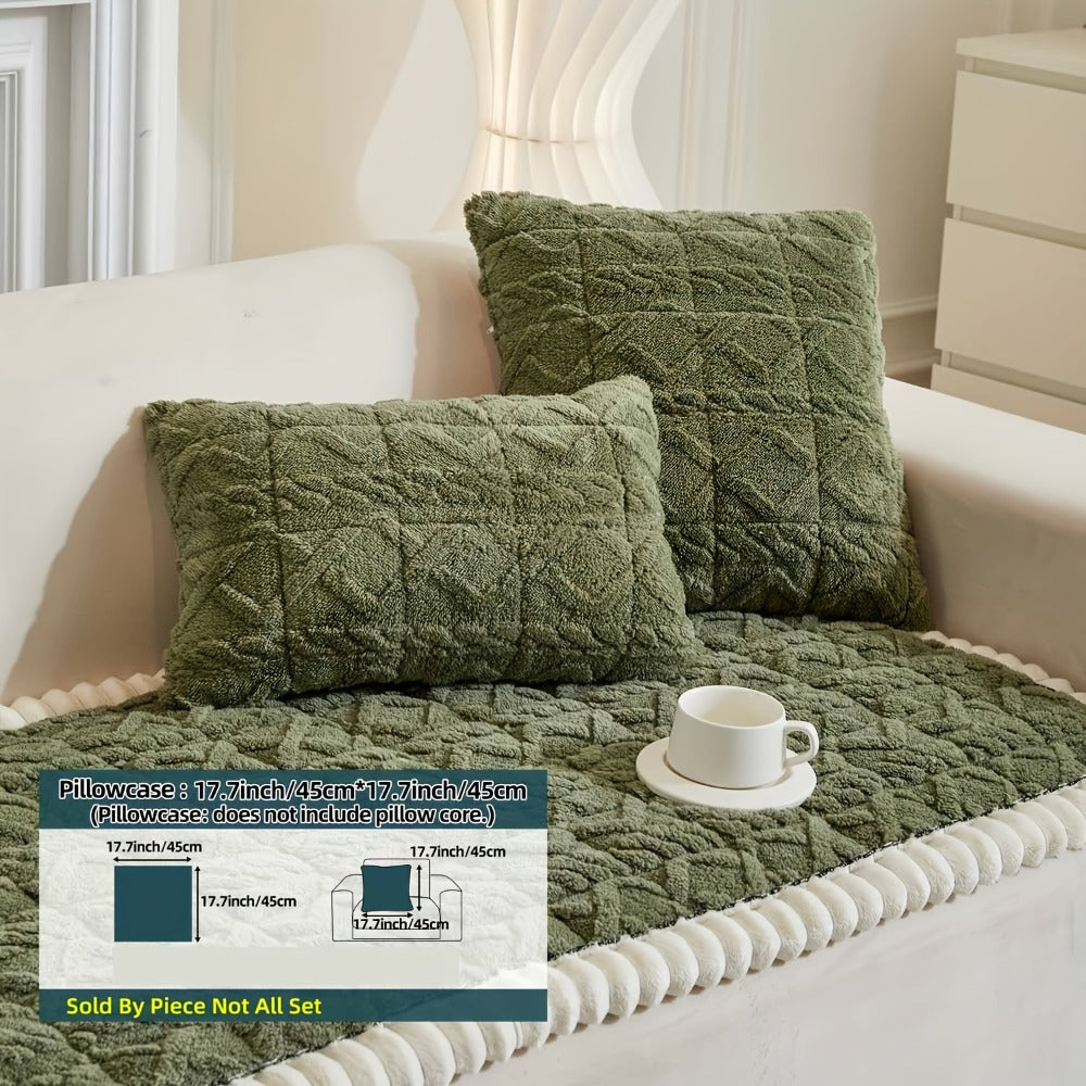 Bohemian Quilted Sofa Cover with Ruffles - 300GSM Shu Velveteen Anti-Slip Pet Friendly Machine Washable Plush Slipcover for Loveseat 3-4 Seater Sectional Sofa, 5 Colors