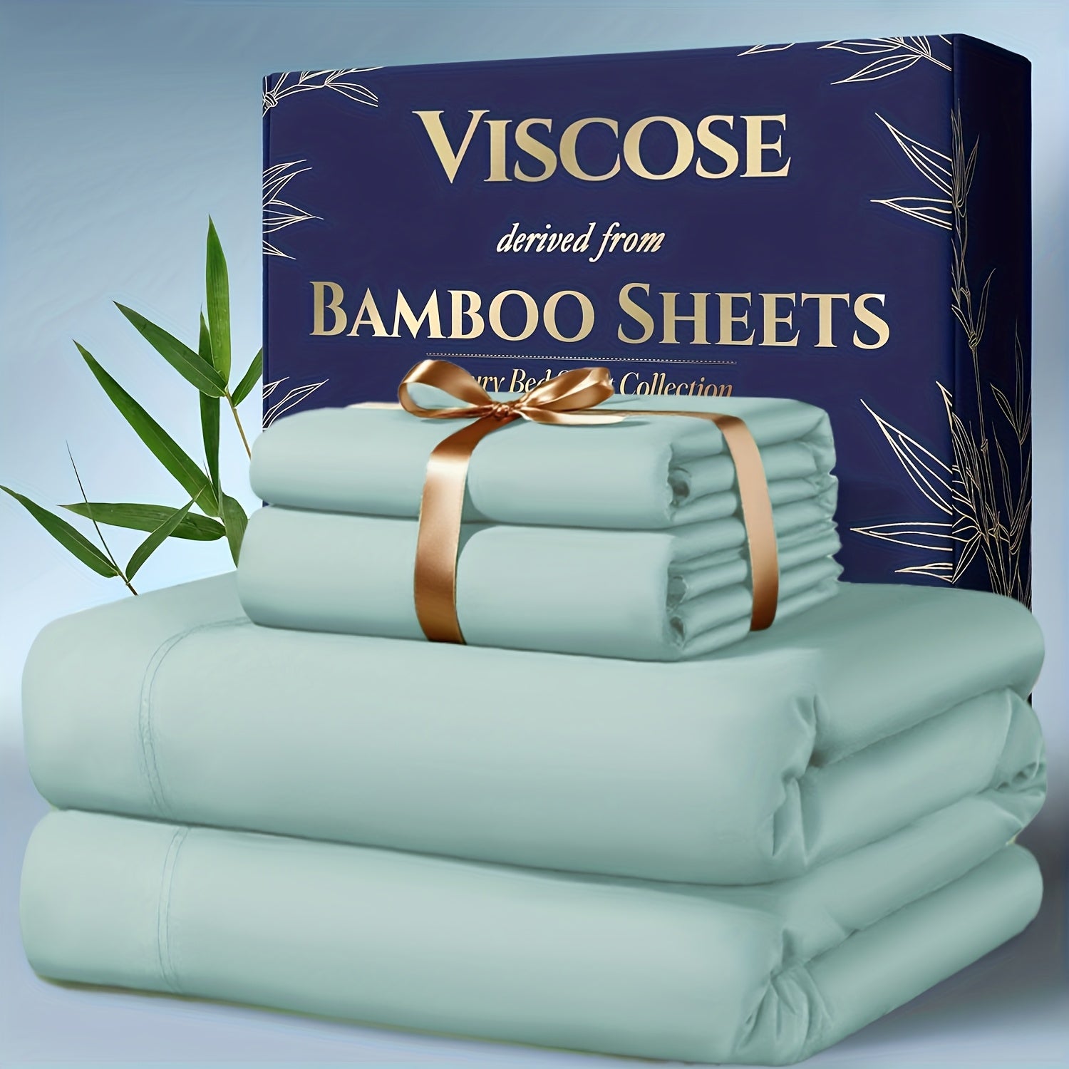 Bamboo Cooling Bedding Set 4pcs - Deep Pocket Fitted Sheet, Flat Sheet & Pillowcases for Hot Sleepers, Breathable Soft Viscose Sheets Twin Full Queen King