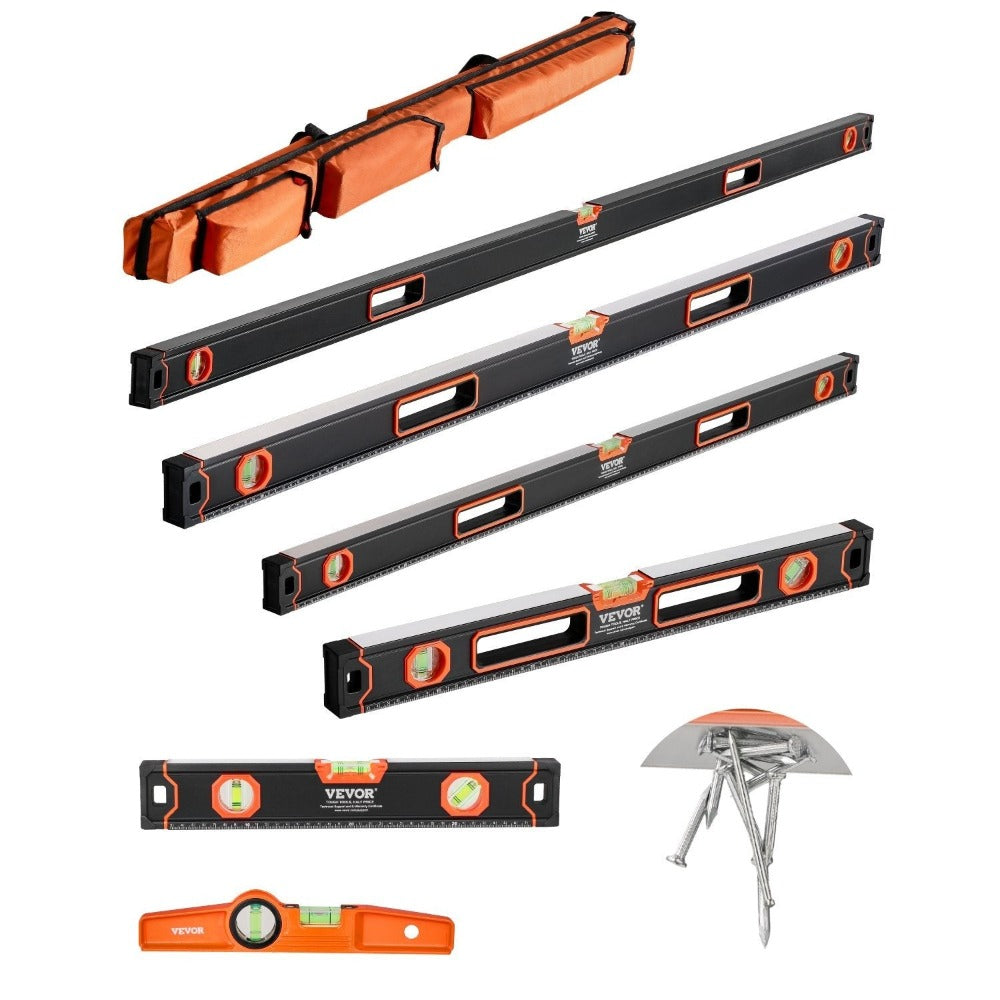 Magnetic Torpedo Level Set 6-Piece Full Magnetic All Sizes | 10 16 24 32 48 78 Inch Aluminum Spirit Level Kit Anti-Static Vials 3-in-1 | Heavy Duty Construction Framing Plumbing Carpenter DIY Tool