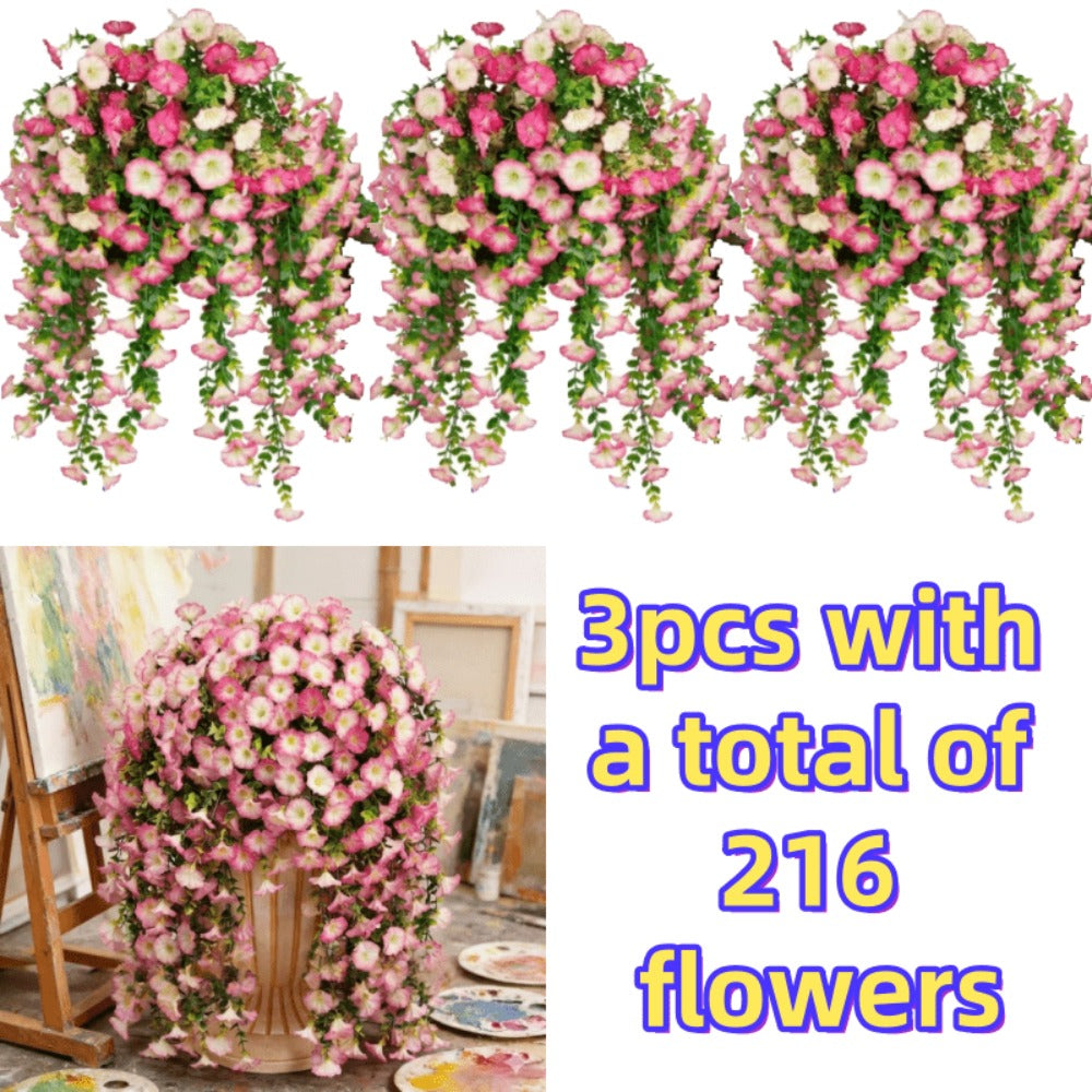 Artificial Rose Vine Hanging Garland 3pcs 216 Flowers - High-Density UV-Resistant Faux Rose Flower Vines with Realistic Roses & Foliage for Garden, Wedding, Porch, Terrace & Wall Decor, Multiple Colors