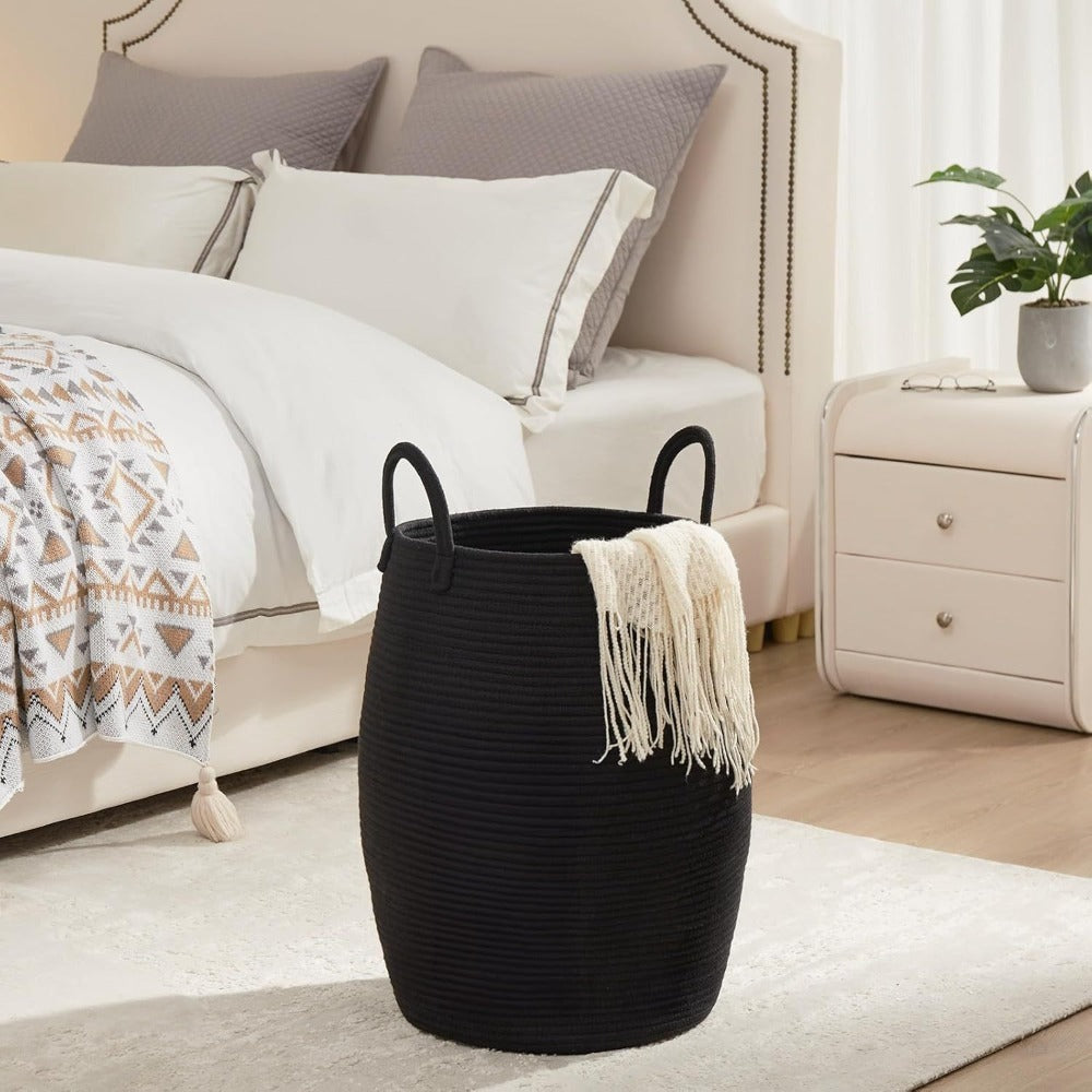 Laundry Hamper Basket Large Bohemian Foldable Clothes Hamper with Extended Handle - Fabric Oval Storage Bin for Bedroom Dorm Hotel, Space-Saving Tall Cloth Basket 22 Inch, Collapsible Laundry Basket