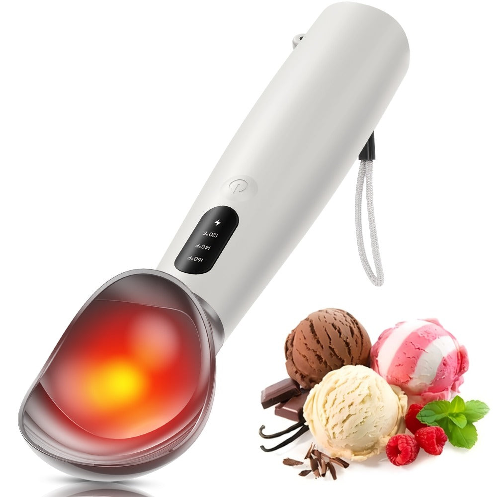 Electric Heated Ice Cream Scoop USB-C Rechargeable with 3 Temperature Settings 120¡ãF 140¡ãF 160¡ãF IPX7 Waterproof Ergonomic Handle Gift for Ice Cream Lovers