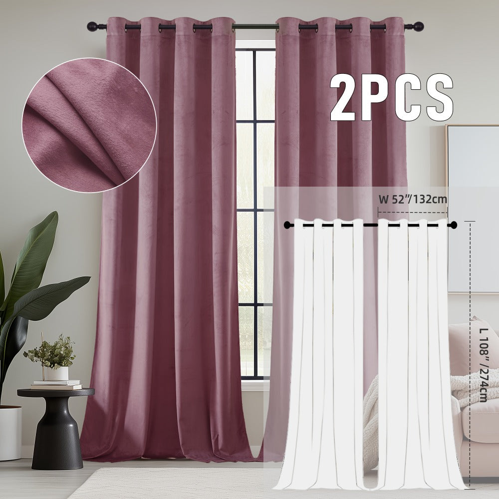 Velvet Room Darkening Curtains 2 Panels | Grommet Top Thermal Insulated Soundproof Blackout Curtains for Living Room Bedroom, Soft Solid Color Vintage Window Drapes