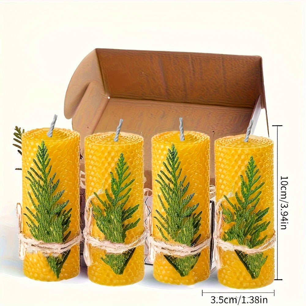 Beeswax Pillar Candles Hand Rolled with Honeycomb Texture ¨C 100% Pure Beeswax, 12+ Hour Burn, Gift Box Set for Home Decor, Christmas, Dinner & Holiday Decorations