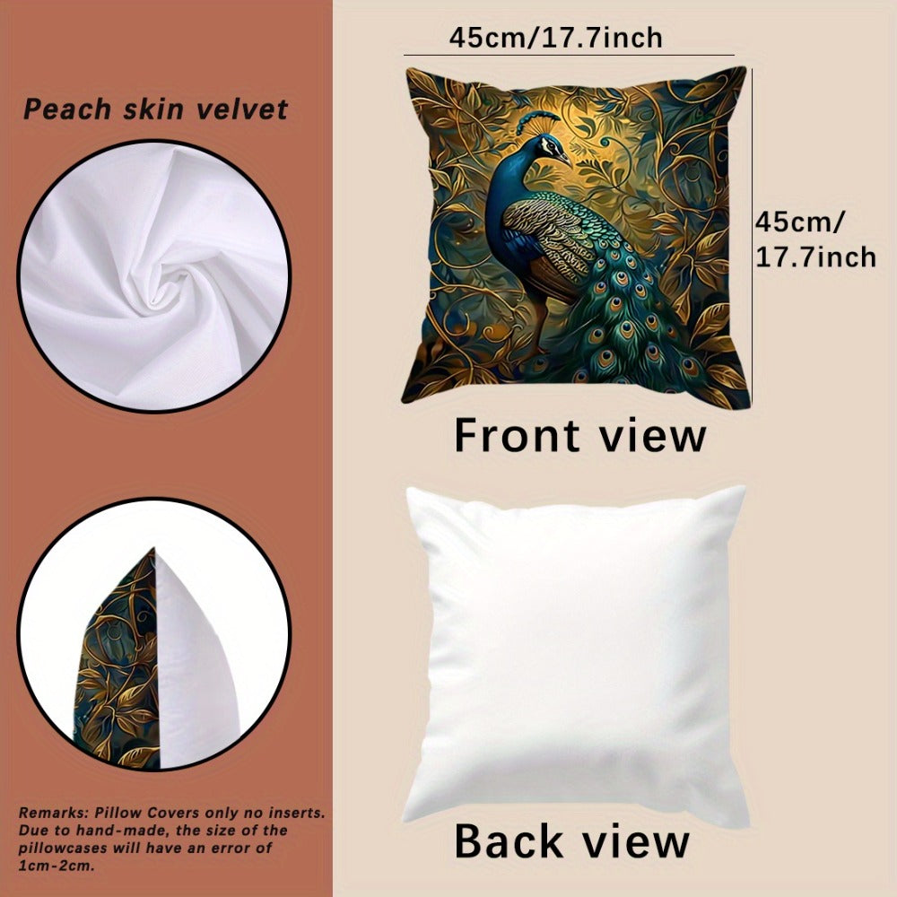 Cushion Covers 18x18 Set of 4 Vintage Peacock Oil Painting Boho Plush Throw Pillow Cases with Zipper Machine Washable for Living Room Bedroom Home Decor