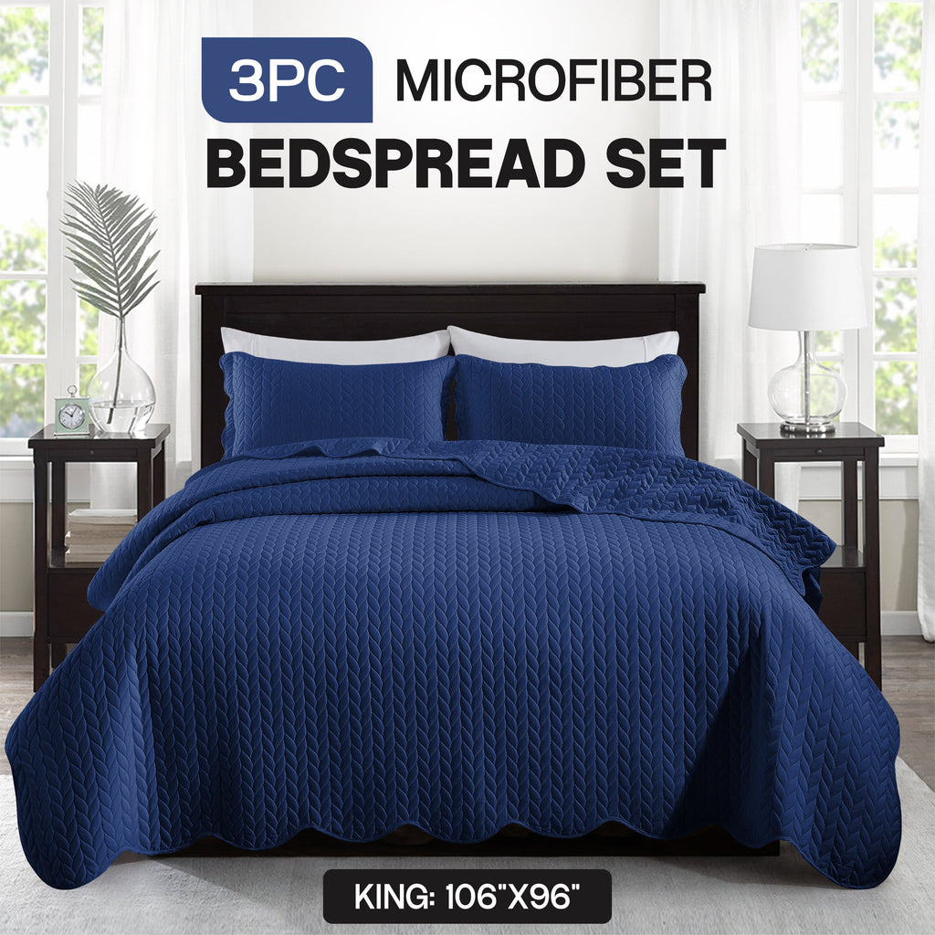 Bedspread Set 3-Piece Microfiber Floral Coverlet with Pillow Shams - Soft Breathable Lightweight All-Season Bed Cover for Queen King Twin California King