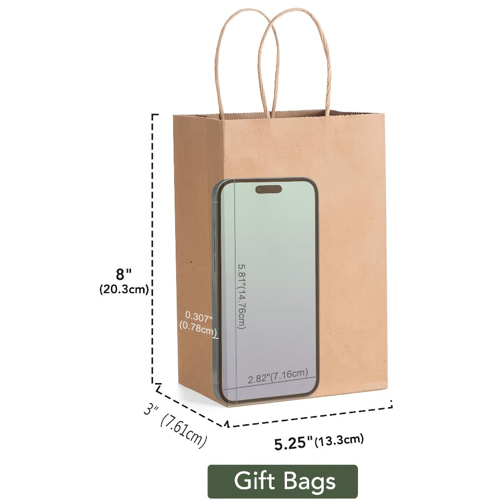 Kraft Paper Gift Bags Bulk 149 Pcs - Small Shopping Bags with Handles 5.25x3x8 Inch, Black Brown White Party Favor Bags for Retail, Birthday, Wedding, Valentine's Day, Snack & Small Business