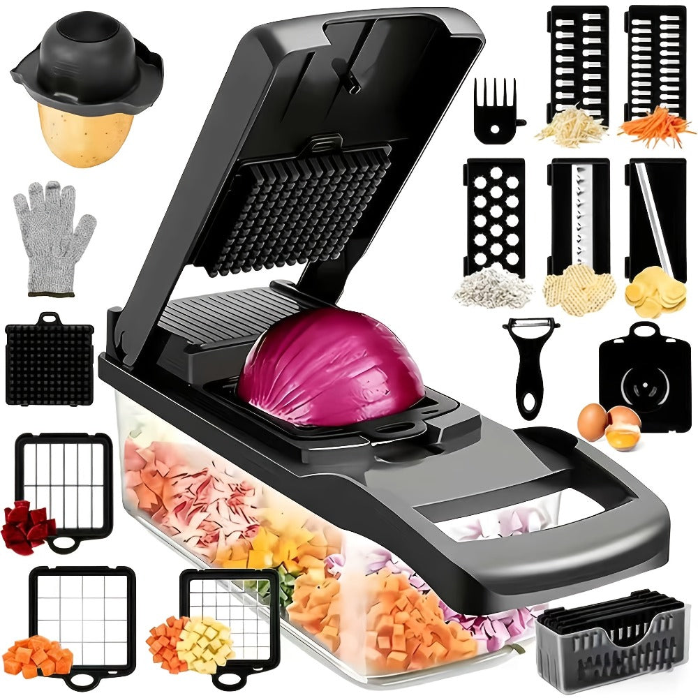 Vegetable Chopper 18-in-1 Upgraded Mandoline Slicer - Professional Onion Chopper Food Dicer Cutter with Container, Adjustable Multifunctional Vegetable Slicer for Kitchen, Gray
