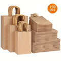 Brown Paper Bags with Handles 150pcs Mixed Size 110G Thickened Kraft Paper Gift Bags Bulk for Wedding Birthday Party Shopping Retail Business Goodie Bags Gift Wrapping Supplies