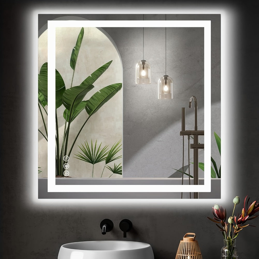 LED Bathroom Mirror with Anti-Fog ¨C Dimmable Vanity Mirror, 3 Color Lighting Modes, Dual Light Source, Wall Mounted Horizontal or Vertical, Tempered Glass, Multiple Sizes