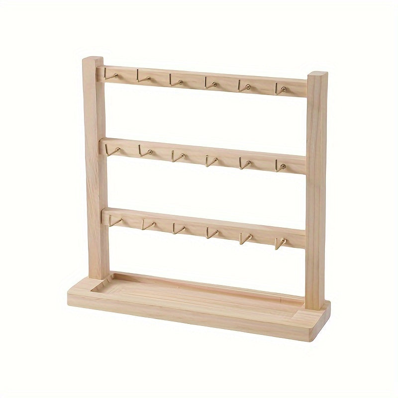 Jewelry Display Stand Multi-Layer Wooden Earring Holder Rack with Hooks Desktop Organizer for Earrings Bracelets Necklaces Keychains Jewelry Tower Storage
