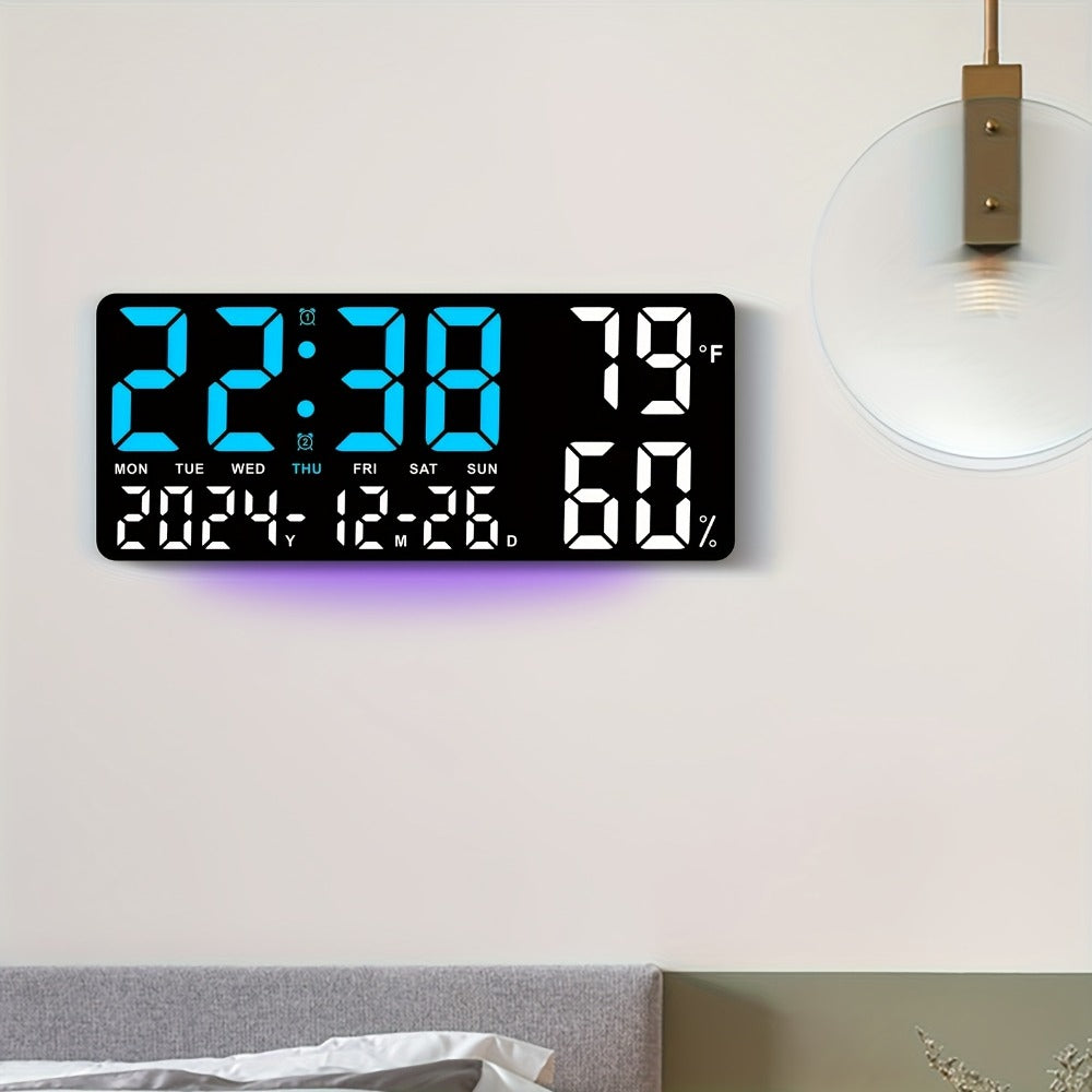 LED Alarm Clock Large Screen - Digital Clock with Temperature Humidity Week Display, Bedroom Living Room Office Desk Clock