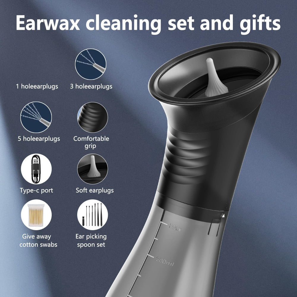 Electric Ear Wax Removal Kit with One-Piece Waste Tank ¨C Water Temperature Sensor, 2000mAh Battery, LED Power Display, Professional Safe Ear Irrigation Cleaner