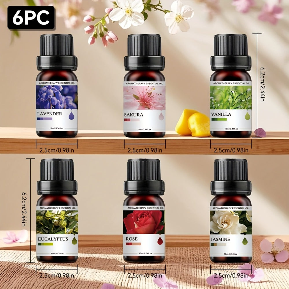 Essential Oil Set 6 Pack 0.34oz Each Floral Fruity Scents Lavender Eucalyptus Rose Jasmine Mint Orange for Diffuser Candle Humidifier Car Home Christmas Easter Gift