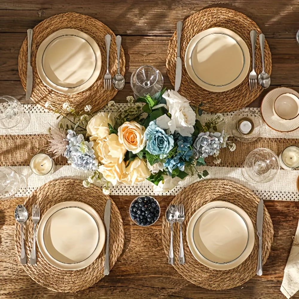 12pcs Rattan Placemats Natural Wicker Round Table Mats Heat-Resistant Non-Slip 11.8¡± Kitchen Dining Decor Bohemian
