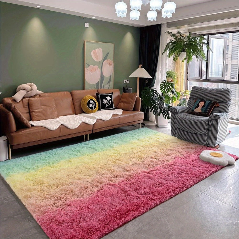 Area Rug Plush Mat Non-Slip Gradient Design Machine Washable Living Room Bedroom Rug Multi-Color Large Size Soft Polyester Floor Mat Home Decor Accent