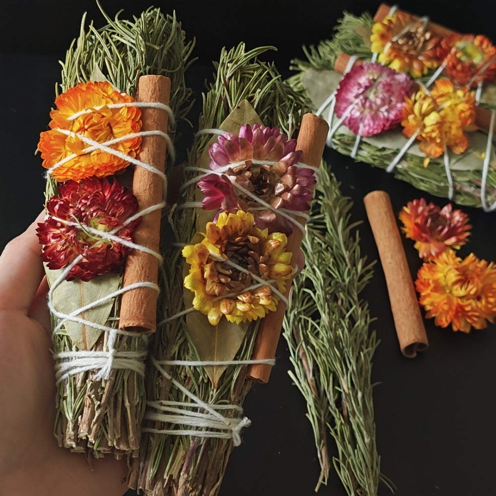 Rosemary Cinnamon Dried Flower Bundles 5pcs ¨C Handmade Aromatic Home Decor Sticks with Bay Leaves & Daisies, Festival Gift