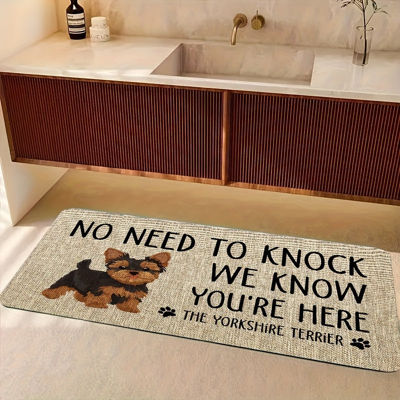 Yorkshire Terrier Floor Mat Non-Slip Polyester Rug | Linen Texture Entryway Kitchen Doormat, Unique Dog Lover Gift