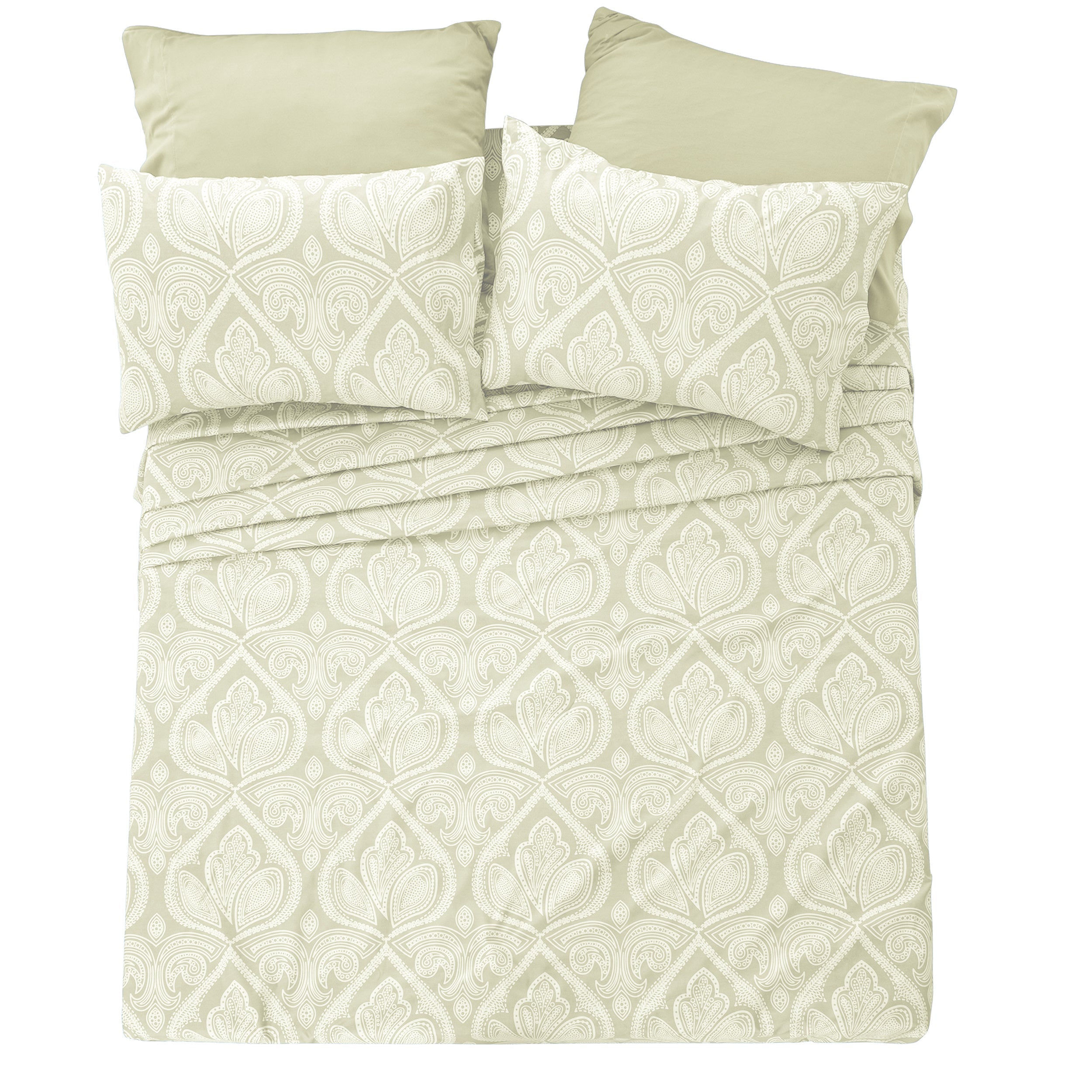 Paisley Bed Sheet Set 6-Piece Soft Brushed Microfiber Deep Pocket Fitted Sheet Wrinkle Free All-Season Comfort