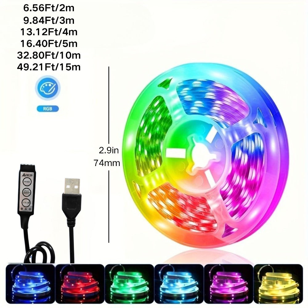 RGB LED Light Strip 5050 SMD USB Powered - Multi-Color Cuttable LED Strip with 3-Button Controller, Easy Install for Home Decor Living Room Bedroom TV Background Christmas Party Stage, 3M / 4M / 15M