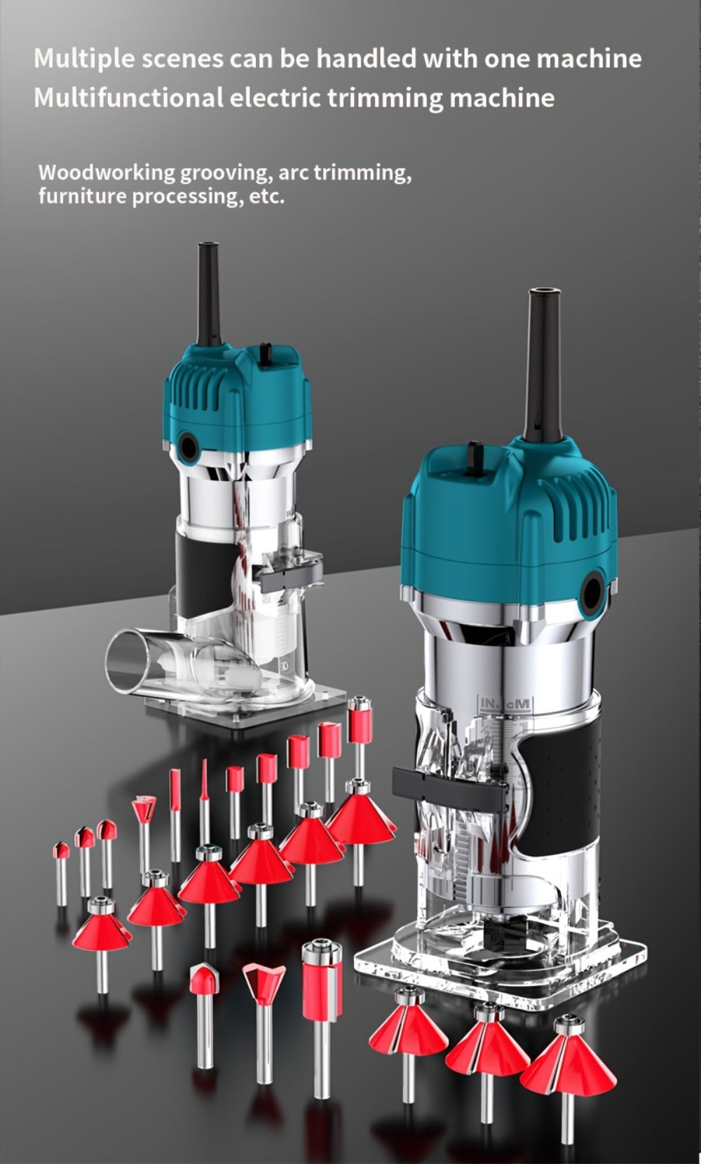 Wood Router Carving Machine Electric Trimmer ¨C Wood Slotting, Drilling & Engraving Tool with Optional 15pc Milling Cutter Set, for Woodworking, Furniture Making & DIY Crafts