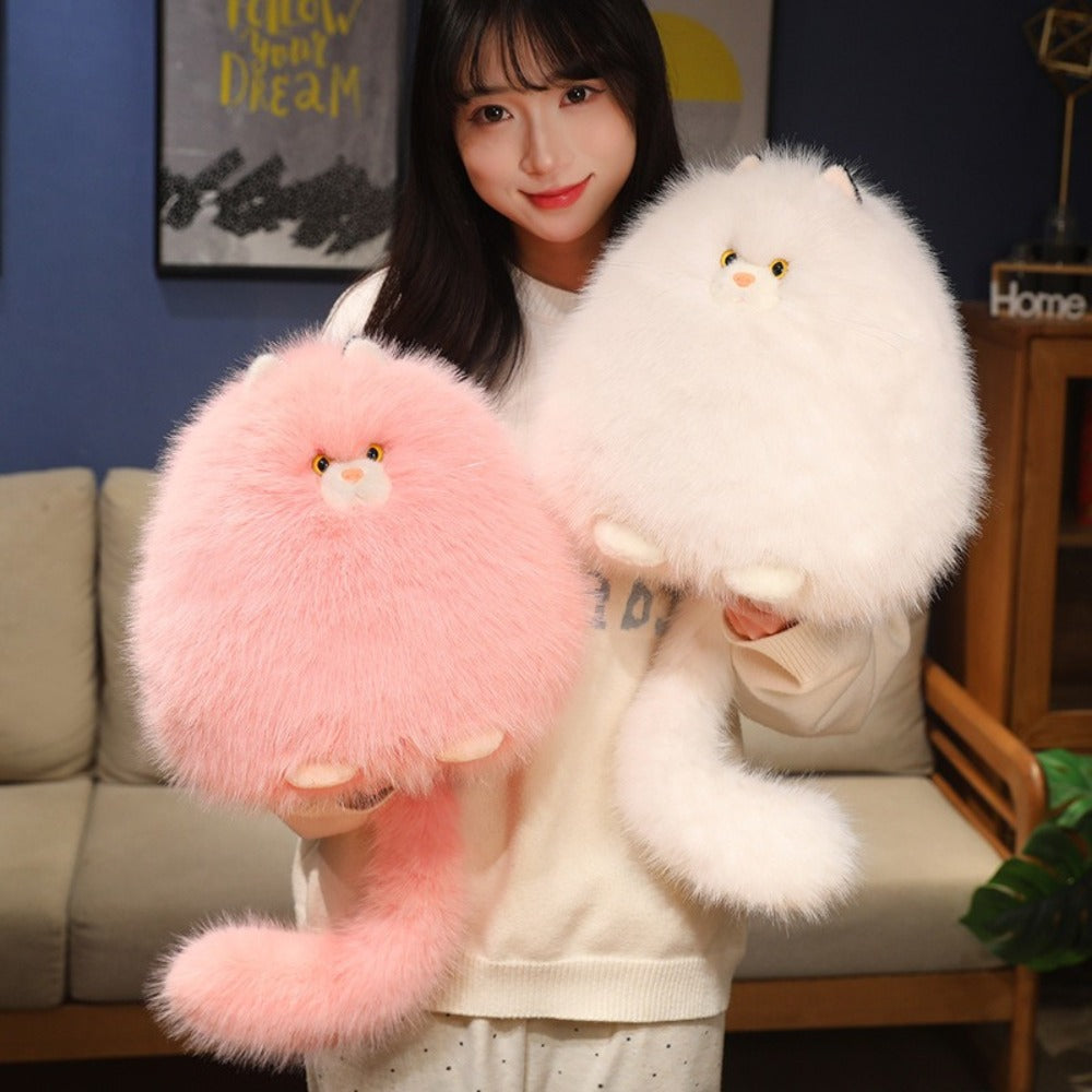 Silly Cat Plush Pillow Long Hair Stuffed Cat Hug Pillow for Sleep Comforting Soft Plush Cat Throw Pillow Cute Cat Gift for Cat Lovers Women Girls